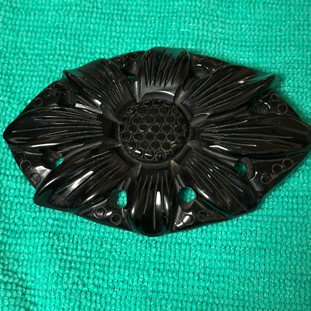 Vintage Bakelite Large black Carved Flower